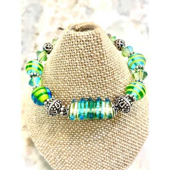 Vintage Turquoise Green Murano Venetian Glass  Bracelet #Italy #handmade - Picture 1 of 5